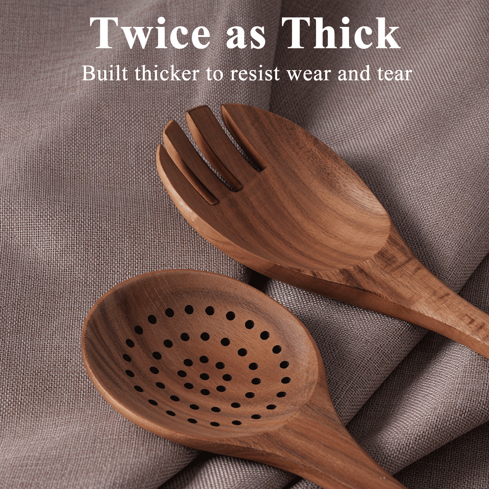 VAVSEA Thick Wooden Spoons for Cooking, 8 Pcs Natural Wooden Utensil for Cooking with Non-Stick, Heat Resistant, Wood Kitchen Utensil Set - Image 4