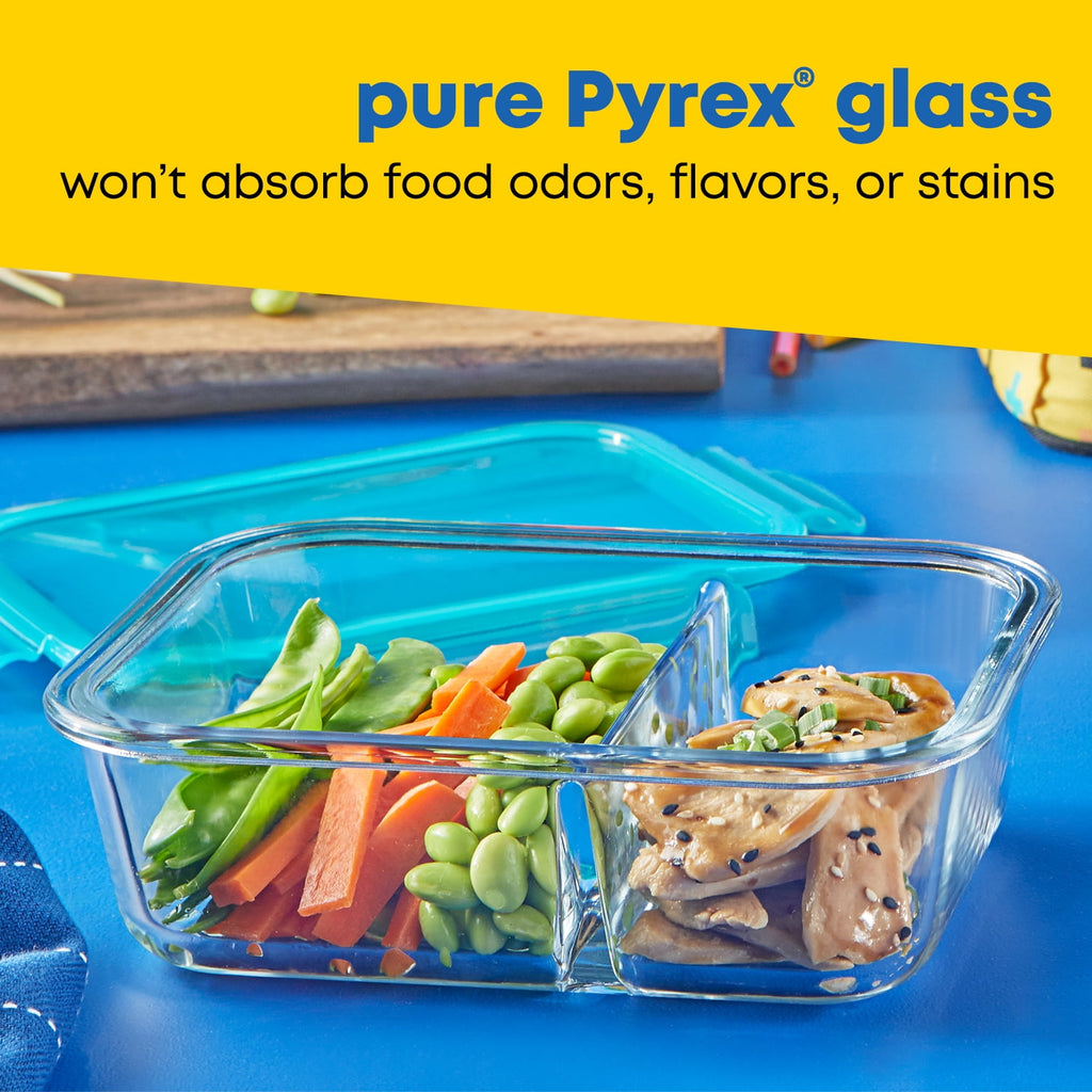 4-cup Divided Glass Food Storage Container with Turquoise Lid - Image 6