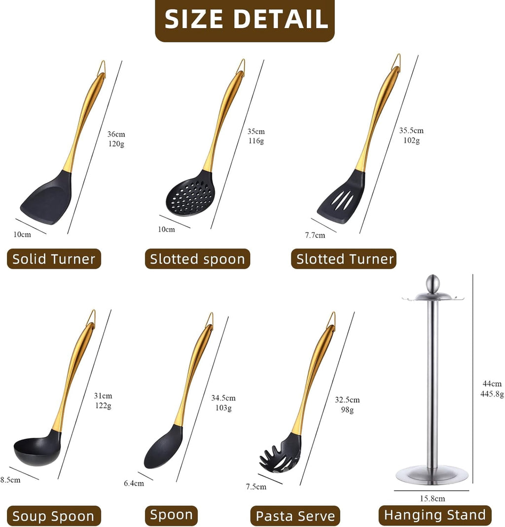 Silicone Cooking Utensils Set, 6-Piece Non-Stick Kitchen Utensil Set with Titanium Stainless Steel Handles & Holder, Spatula, Spoon, Tongs f - Image 2