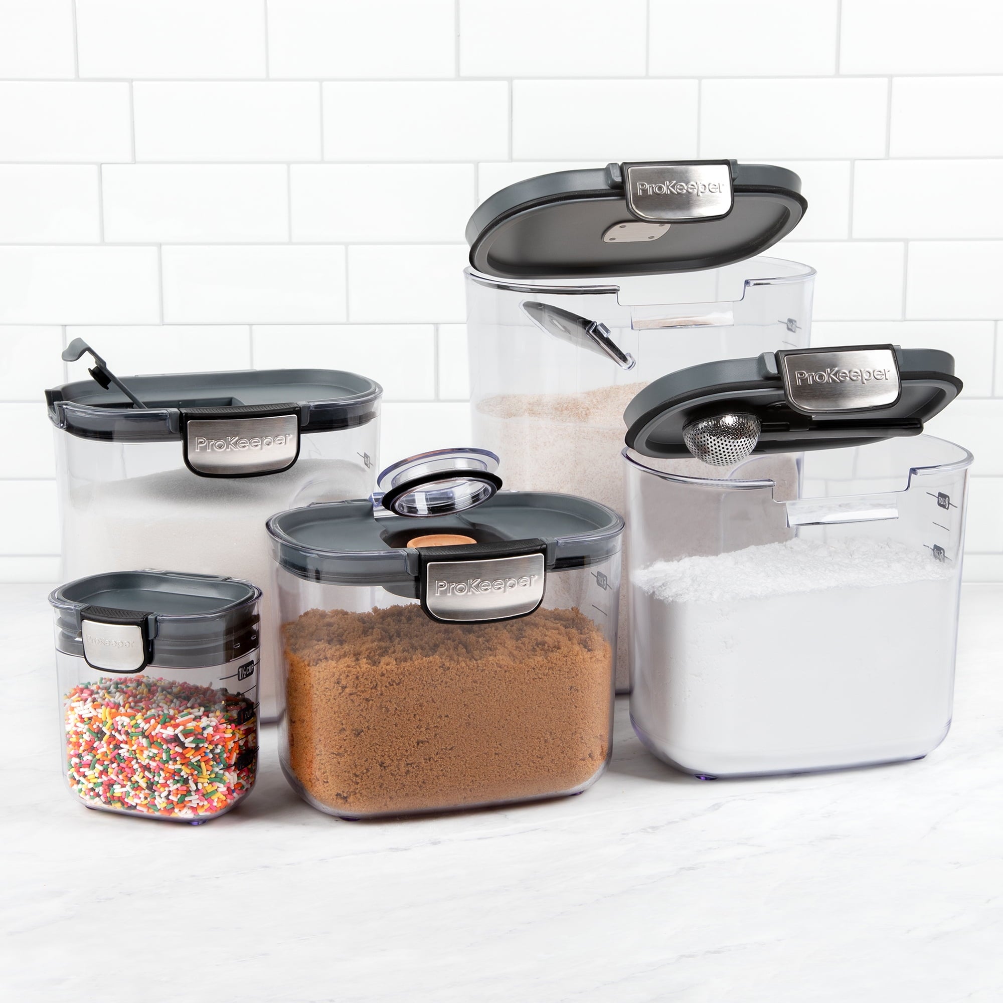 9 Piece Clear Baker's Food Storage Container Set with Accessories, Grey - Image 6