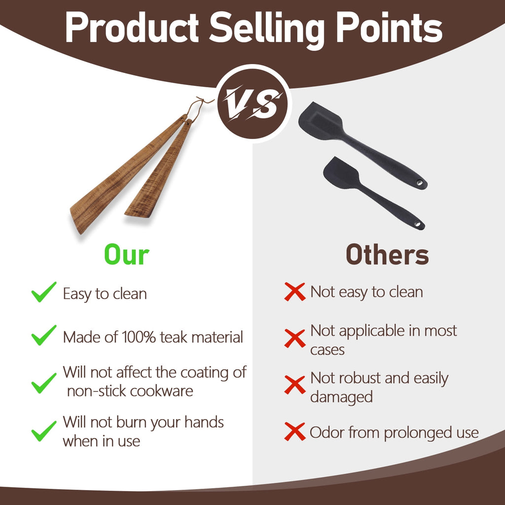 2 12" & 10" Teak Wood Spatula Set, Flat Wooden Spatula Turner, Small Wood Egg Flipper Utensils Cookware for Cooking S... - Image 5