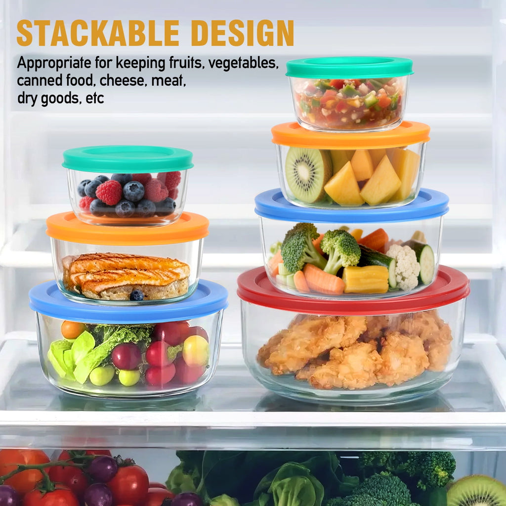 14 Pcs Glass Food Storage Containers Set - 7, 4, 2 & 1-Cup Round Containers with Lids, BPA-Free, Dishwasher & Microwave Safe Lunch Box - Image 6