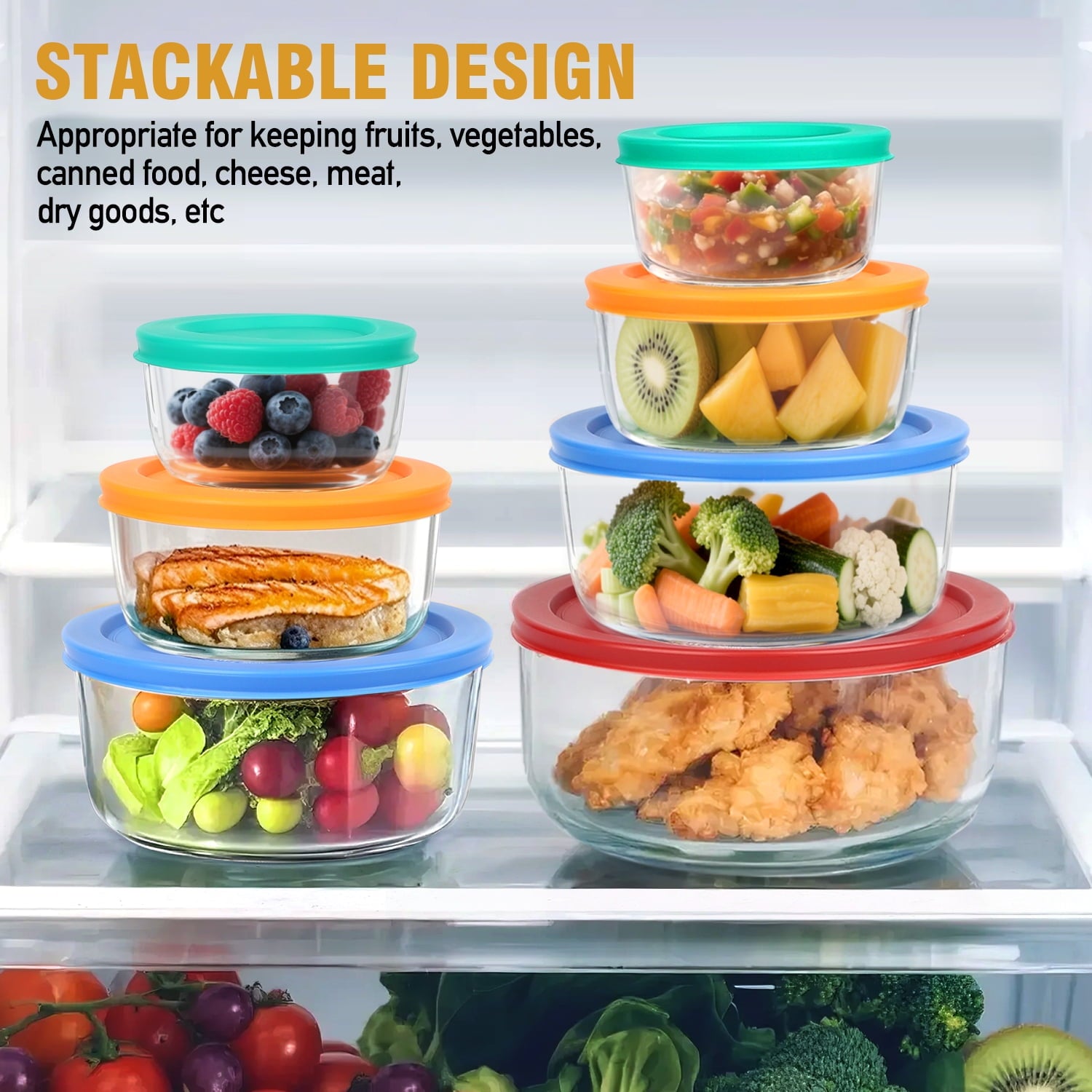 14 Pcs Glass Food Storage Containers Set - 7, 4, 2 & 1-Cup Round Containers with Lids, BPA-Free, Dishwasher & Microwave Safe Lunch Box - Image 6
