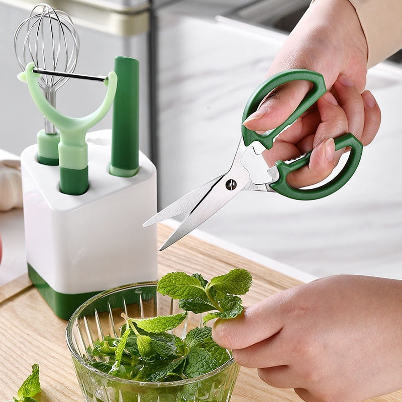 5 Piece Multifunctional Kitchen Gadget Set,All In One Cooking Tools,Peeler Paring Knife Egg Whisk Scissors,Kitchen Utensils With Storage Bas - Image 5