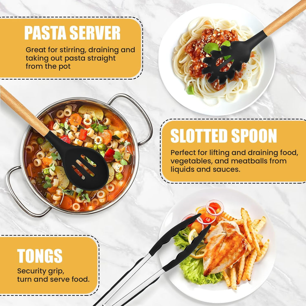 Kitchen Utensils Set- 19 Pcs Silicone Cooking Utensils Set for Nonstick Cookware-Silicone Spatulas Set, Kitchen Gadgets Tools, Pots and Pans - Image 3