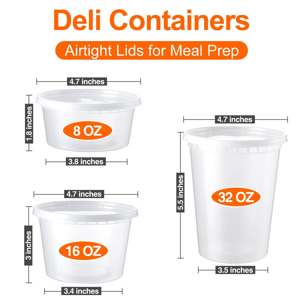 60 Plastic Deli Food Containers with Lids, 8 oz 16oz 32oz Variety pack, Airtight Food Storage Containers, Freezer/Dis... - Image 3