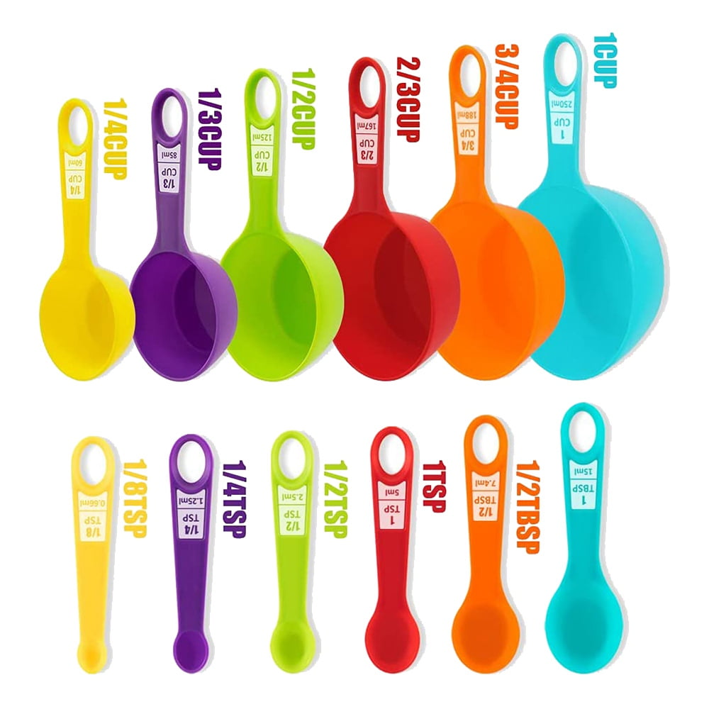 12 Pcs Plastic Measuring Cups and Spoons Set,Colored Kitchen Measure Tools, Great for Baking and Cooking(Random Color) - Image 3