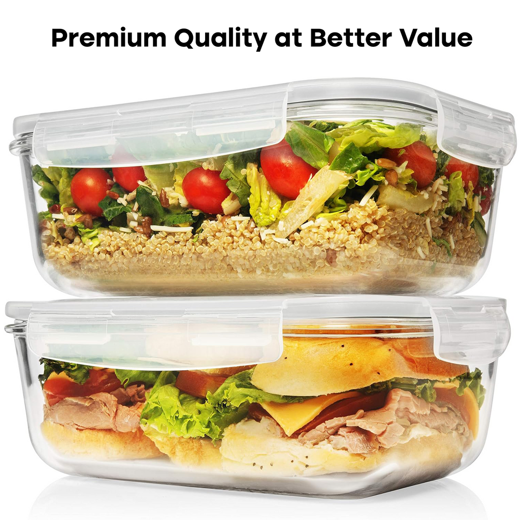 Razab 1860ml Large Glass Storage Containers with Lids Set of 2 , Leakproof Glass Meal Prep Containers, Freezer and Oven Safe - Image 3