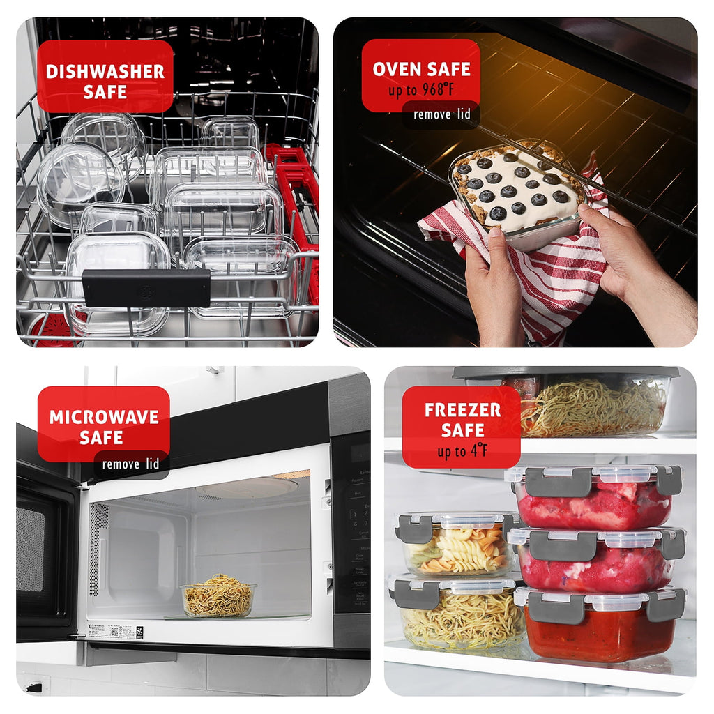 24pc Glass Food Storage Containers with Lids, Airtight Glass Meal Prep Containers, Oven, Microwave & Freezer Safe Gla... - Image 4