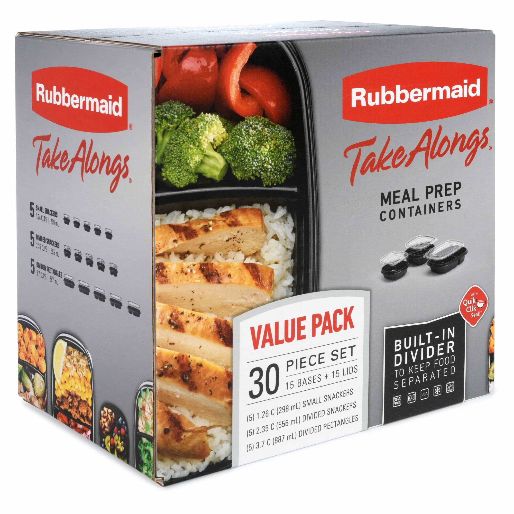 Rubbermaid TakeAlongs Meal Prep Food Storage Containers with Divided Base, 30 Pieces Value Pack - Image 3