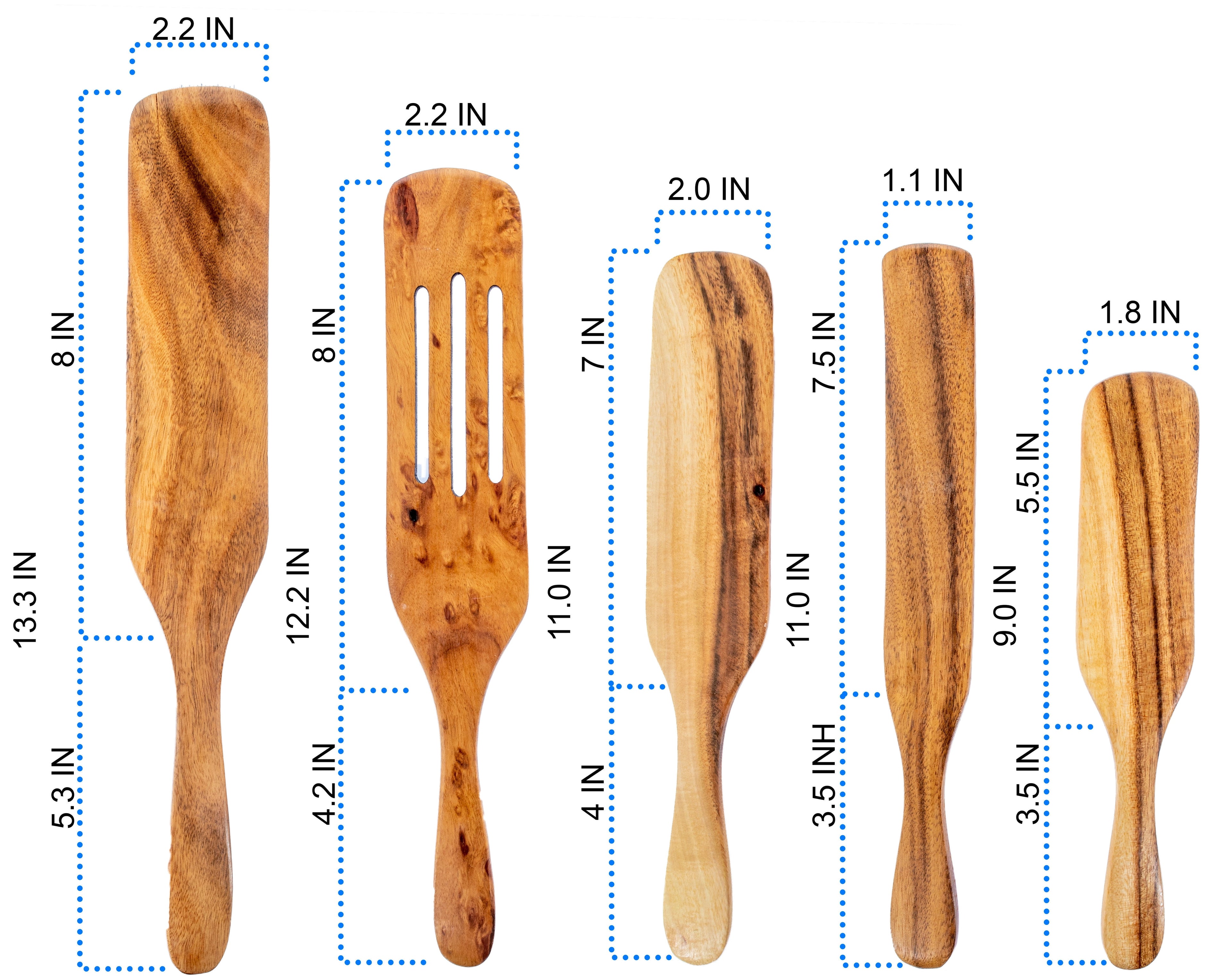 Kitchen Cooking Utensil - Premium Wood 5pc Set - Natural Teak Wood Machine Washable - Non Stick Wooden Cookware - Image 5