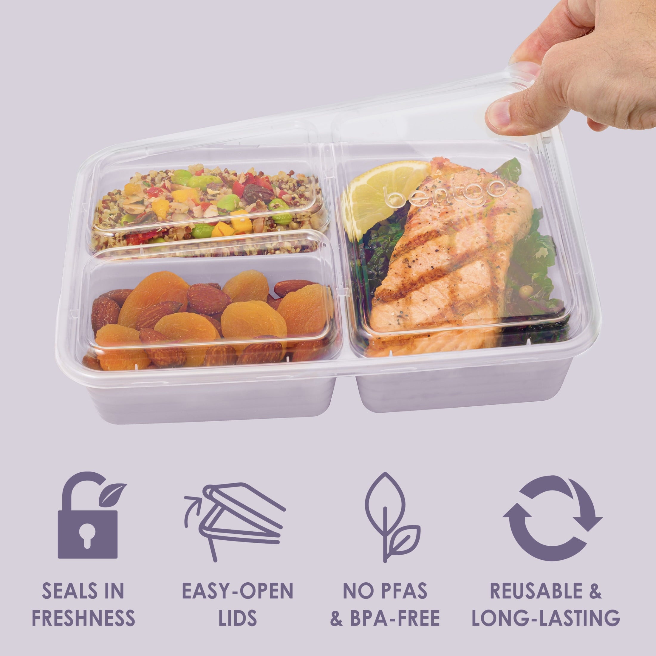 Bentgo Prep 3-Compartment Meal Prep Containers with Lids, PFAS & BPA Free Materials, Durable, Microwave, Freezer, & Dishwasher Safe To Go Fo - Image 4