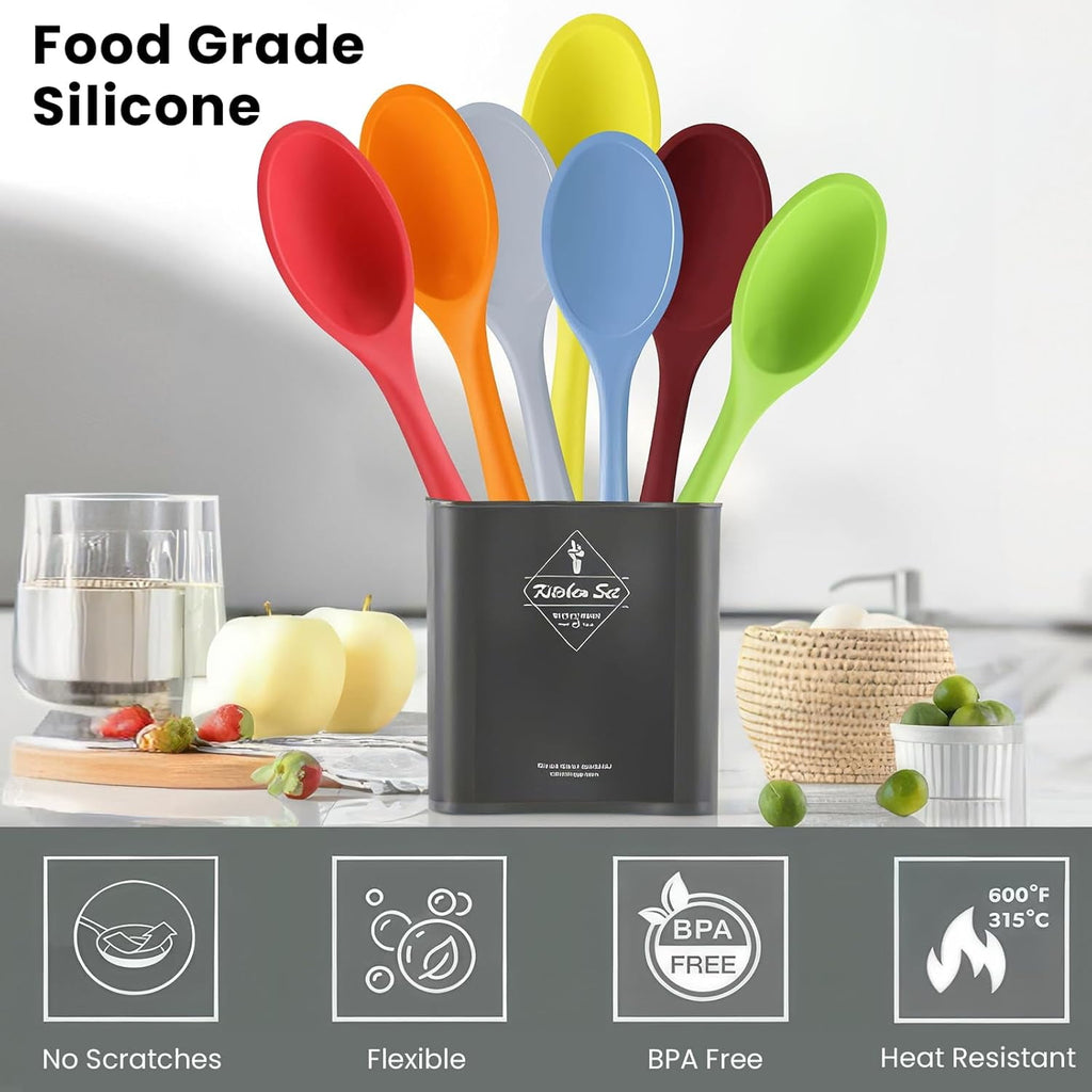 Silicone Cooking Spoons, 2 Pieces 11" Heat Resistant Silicone Kitchen Utensils Set Large Serving Stirring Spoons for Non Stick Cooking, Mixi - Image 3