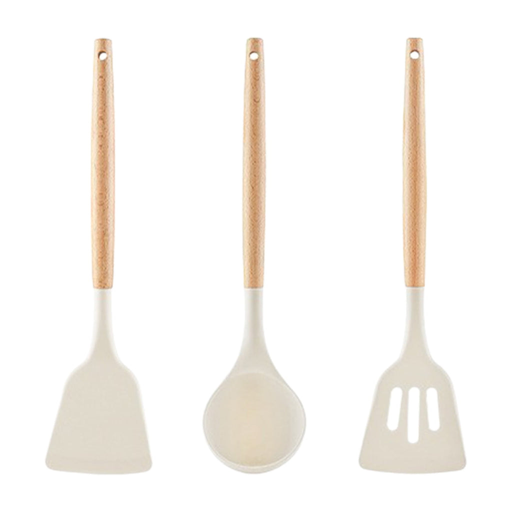 Silicone Kitchen Utensils Set of 3 | Non-Stick Cooking Tools with Wooden Handles | Heat Resistant Spatula & Ladle for Frying and Baking - Image 2