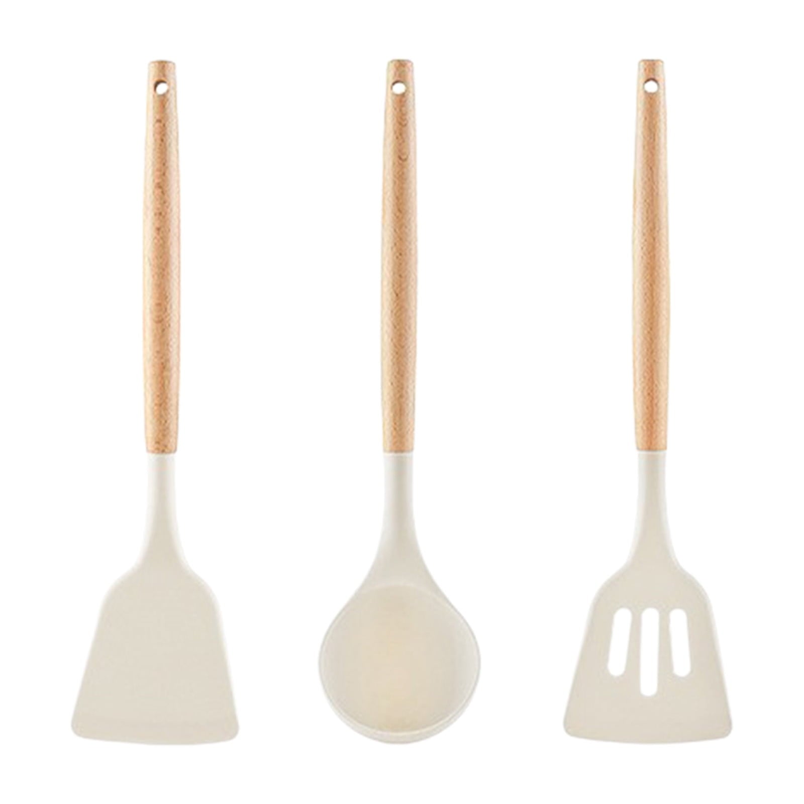 Silicone Kitchen Utensils Set of 3 | Non-Stick Cooking Tools with Wooden Handles | Heat Resistant Spatula & Ladle for Frying and Baking - Image 2