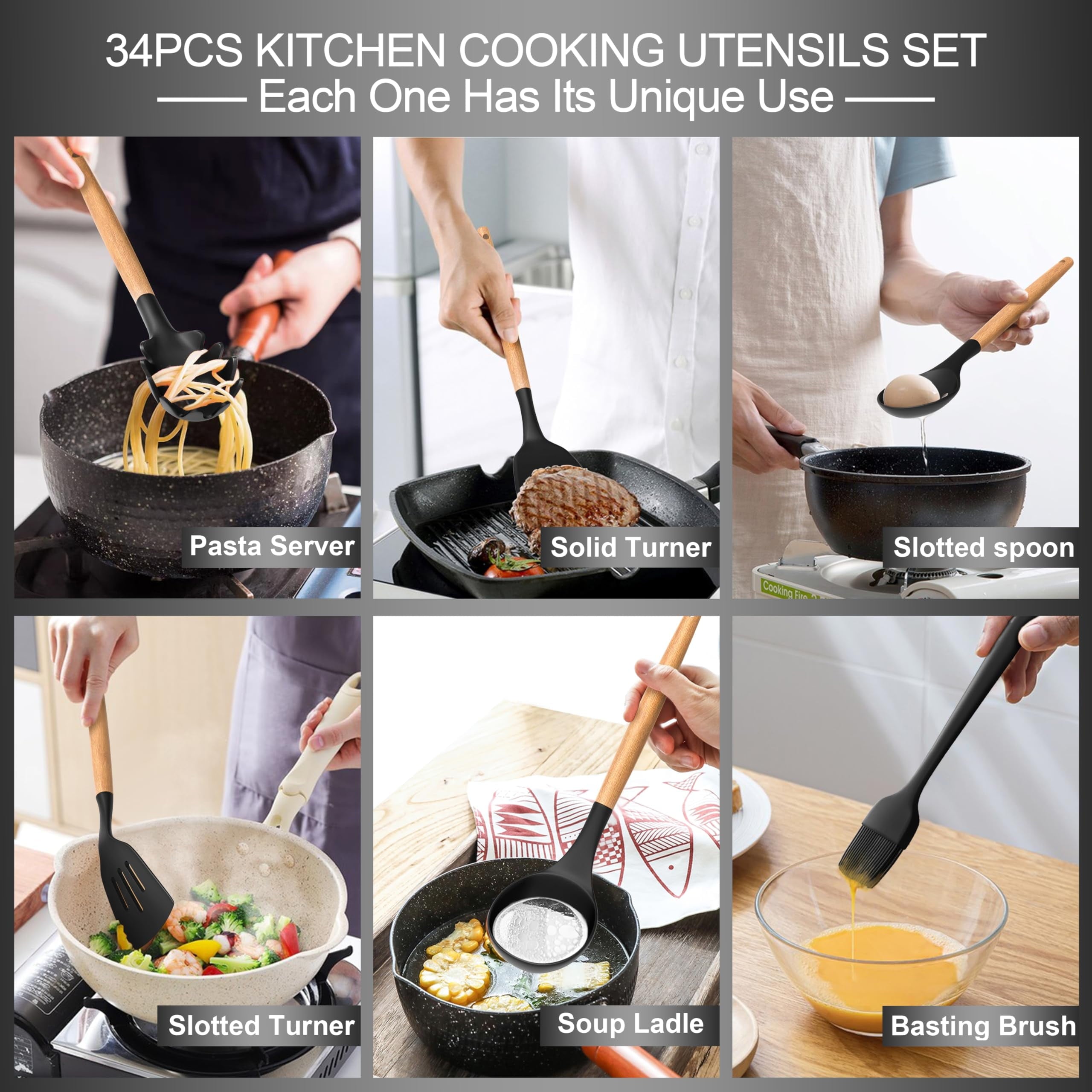 43Pcs Silicone Cooking Utensils Set - Heat Resistant Non-Stick Kitchen Utensils, Kitchen Utensil Gadgets Tools Set fo... - Image 6