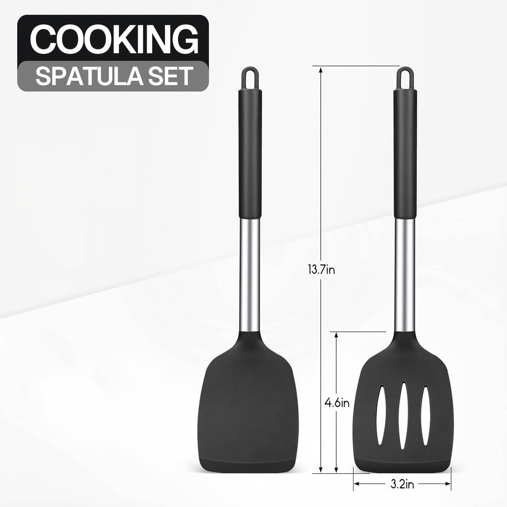Behome 2 Pack Spatulas, Non Stick Turners with Silicone Handle, High Heat Resistant BPA Free Cooking Utensils, for Fish, Eggs, Pancakes(Blac - Image 6