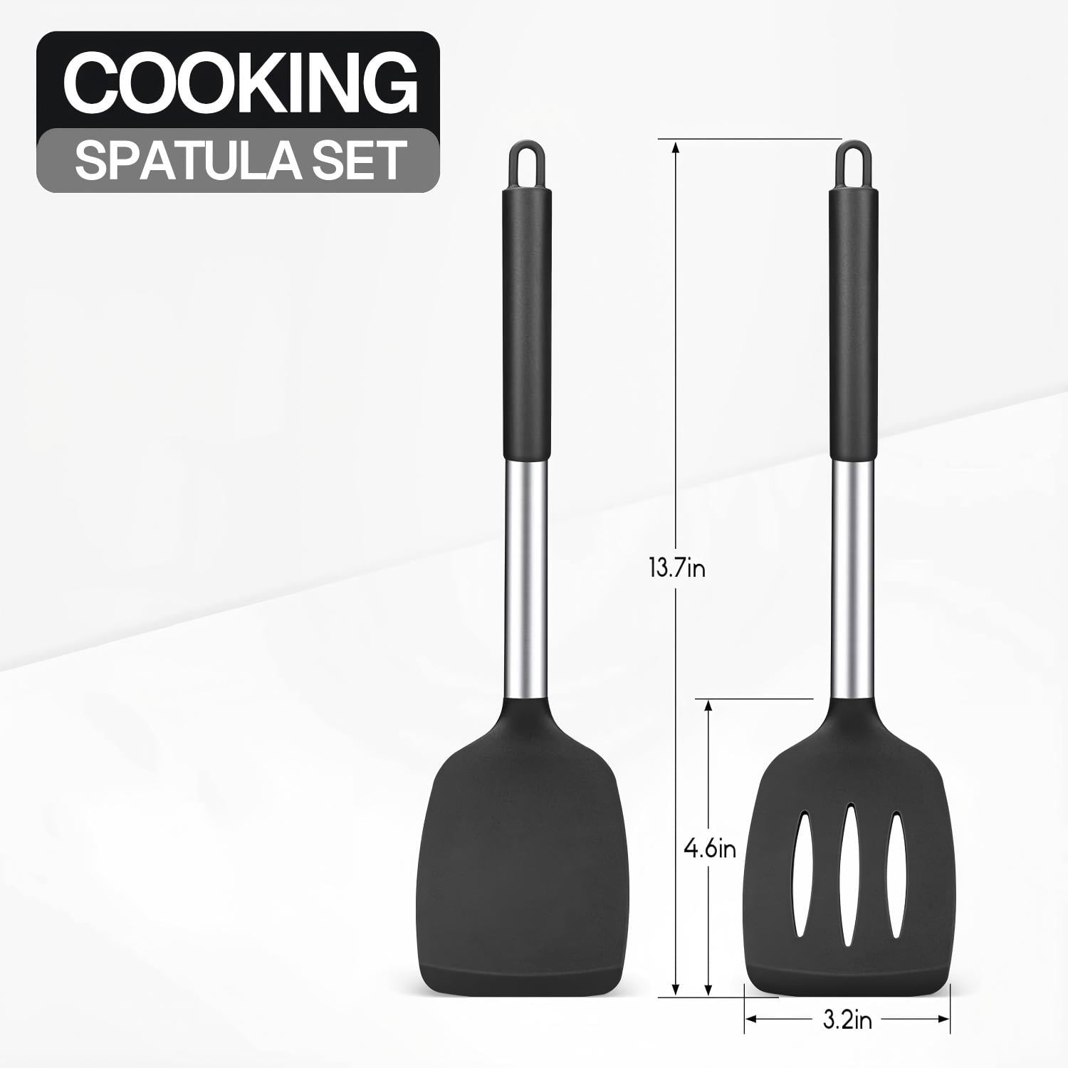 Behome 2 Pack Spatulas, Non Stick Turners with Silicone Handle, High Heat Resistant BPA Free Cooking Utensils, for Fish, Eggs, Pancakes(Blac - Image 6