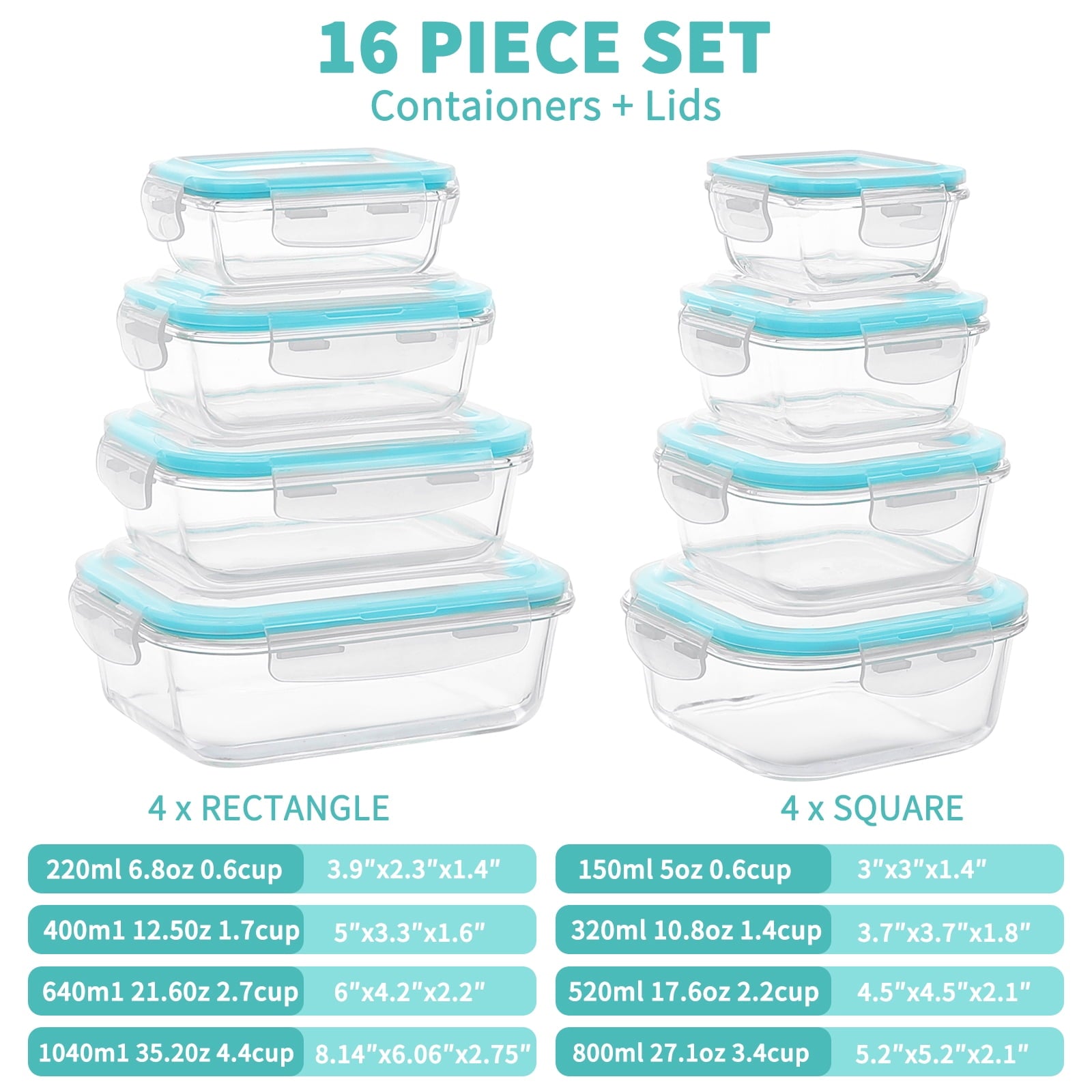 16 Pcs Glass Food Storage Containers , Meal Prep , Airtight Bento Boxes with Leak Proof Locking Lids, Microwave/Oven/... - Image 2