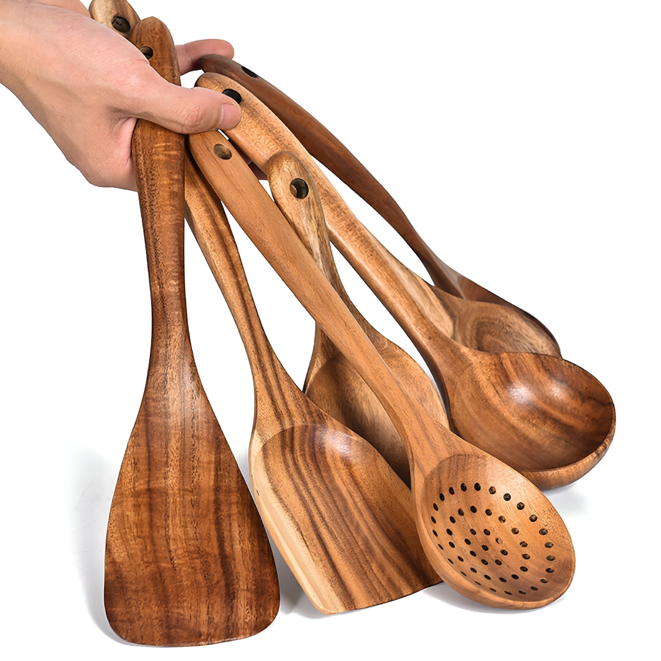 Wooden Kitchen Utensils Spoons Non Stick Spatula Cooking Utensils - Wood Spatula Paddle,Slotted Spatula,Angled Turner...