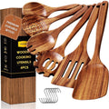 6-Piece Teak Wooden Spoons for Cooking With 10 Hooks，Handcrafted Kitchen Utensils Set ，Ideal Gift Set