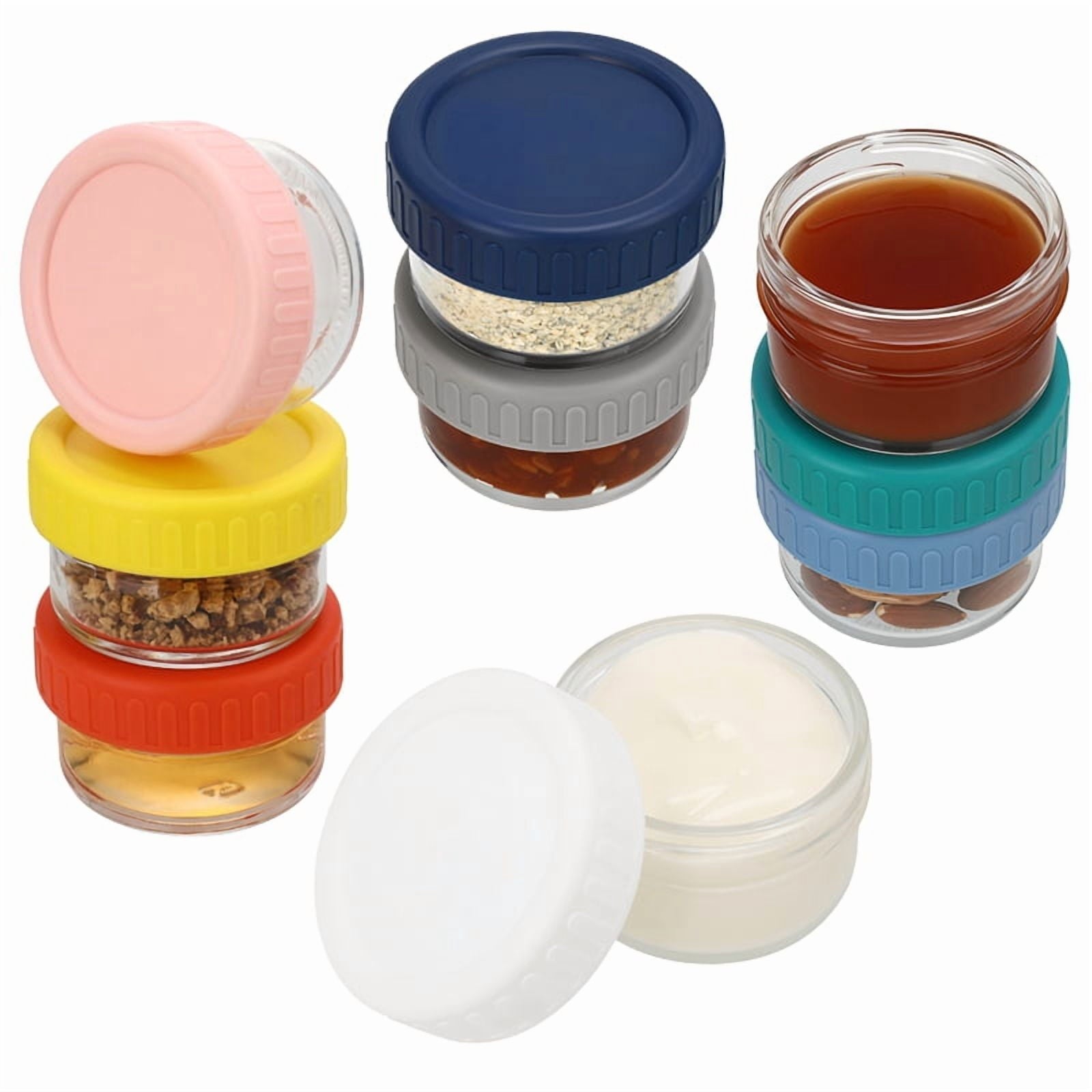 8 Pack Salad Dressing Container to Go, 2.7 oz Glass Condiment Containers with Lids for Lunch Box, Small Sauce Contain...