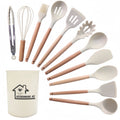 12 Of Silicone Cooking Kitchen Utensils Set, With Stand, Wooden Handle Cooking Tools, Free, Non-Toxic Turner Pliers S...