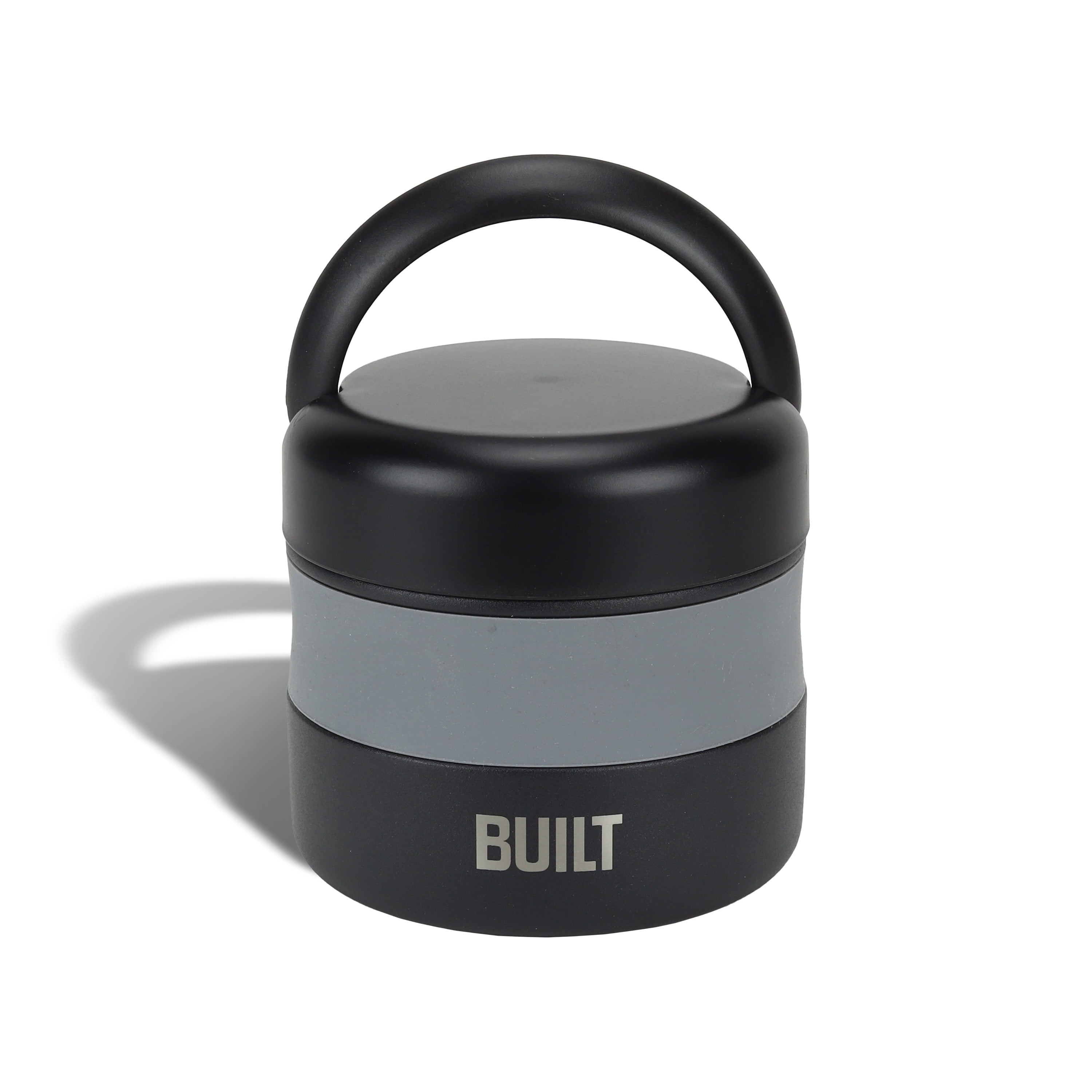 BUILT 12 oz Wide Mouth Vacuum Insulated Food Jar with Handle, Black and Gray, A Practical Choice for School Lunches and Activities to keep M