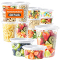 60 Plastic Deli Food Containers with Lids, 8 oz 16oz 32oz Variety pack, Airtight Food Storage Containers, Freezer/Dis...