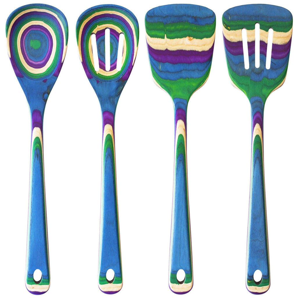 Baltique Mumbai Collection 4 Piece Wooden Cooking Utensil Set, Safe for Nonstick