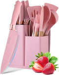 Silicone Cooking Utensils Set, Free Heat Resistant Pink Baking Tools Kitchen Knife 19 Pc