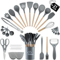 Set, Non-Stick Silicone Cooking Kitchen Spatula Set with Holder, Wooden Handle Silicone Kitchen Gadgets Utensil Set