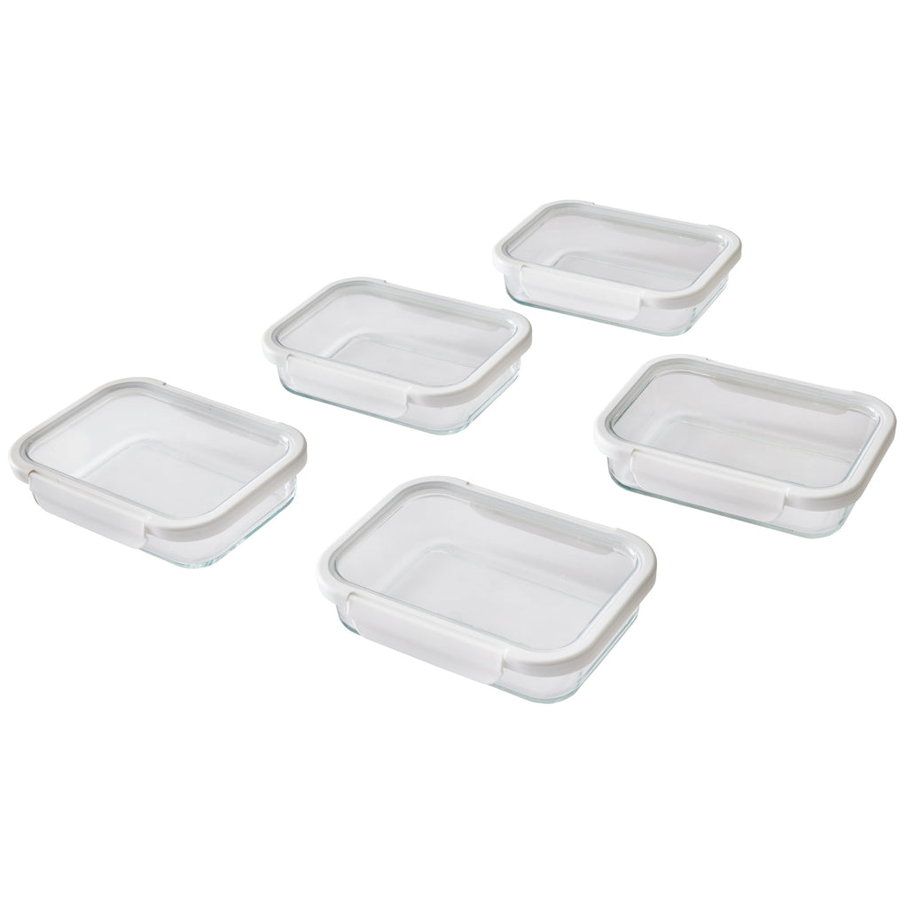 2.3Cup Rectangle Glass Food Storage Container with Tritan Lid. Set of 5, 10 Pieces, Designed to Help with Pantry Stor...