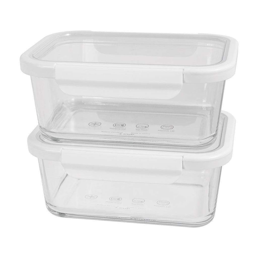 Better Homes & Gardens 4Cup Rectangle Glass Food Storage Container with Tritan Lid. Set of 2, 4 Pieces, Designed to Help with Pantry Storage