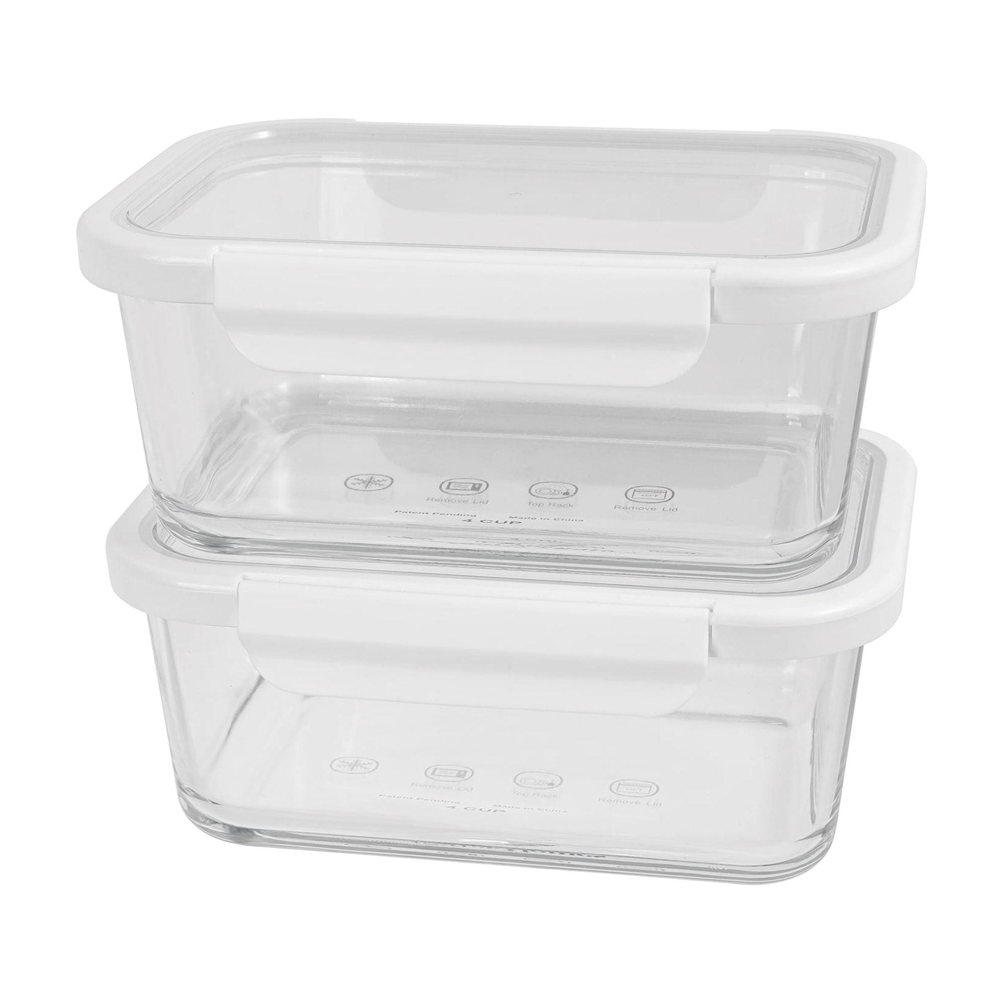 Better Homes & Gardens 4Cup Rectangle Glass Food Storage Container with Tritan Lid. Set of 2, 4 Pieces, Designed to Help with Pantry Storage
