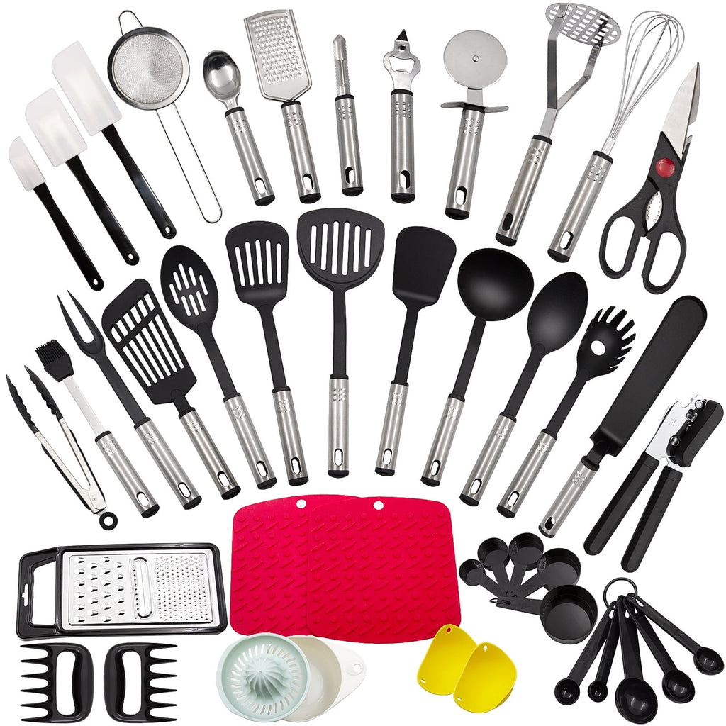 Kitchen Utensils Set, 43 PCS Nylon Cooking Utensils Set, Kitchen Spatula Set with Stainless Steel Handles, Heat Resis...