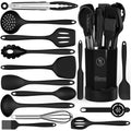 Black Silicone Cooking Utensils Set - Heat Resistant Kitchen Utensils,Turner Tongs,Spatula,Spoon,Brush,Whisk,Kitchen ...
