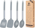 4 Pack Silicone Home Kitchen Cooking Utensils Set,Solid Slotted Spatulas Spoons Set, Gray