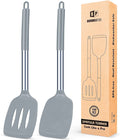 Pack of 2 Silicone Spatulas Turners, Non-Stick Slotted and Solid Kitchen Utensils, Gray