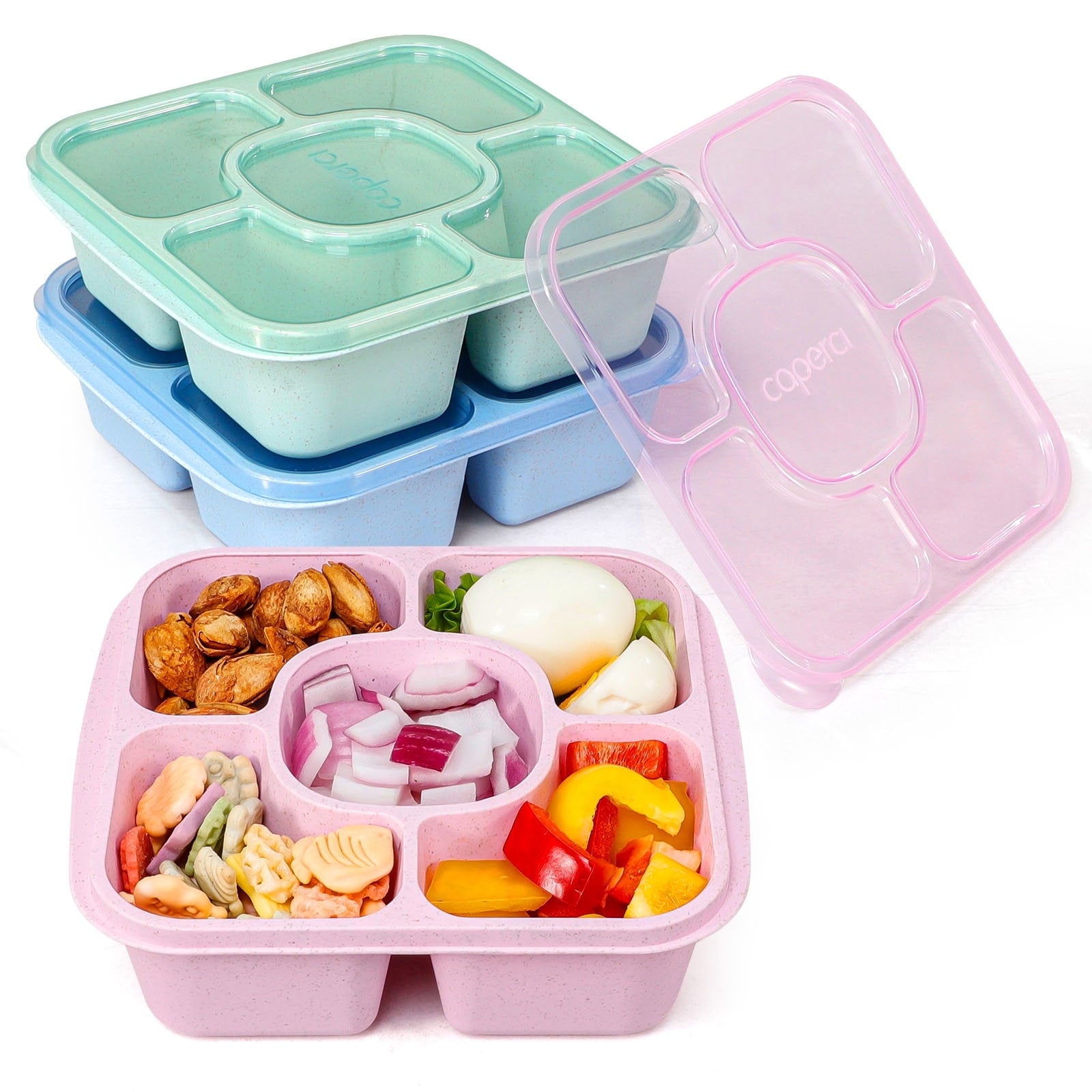 Caperci 3 Pack Lunchable Snack Containers -660ml 5 Compartment Lunchable Containers with Dividers, Dishwasher Safe, New Virgin PP Translucen
