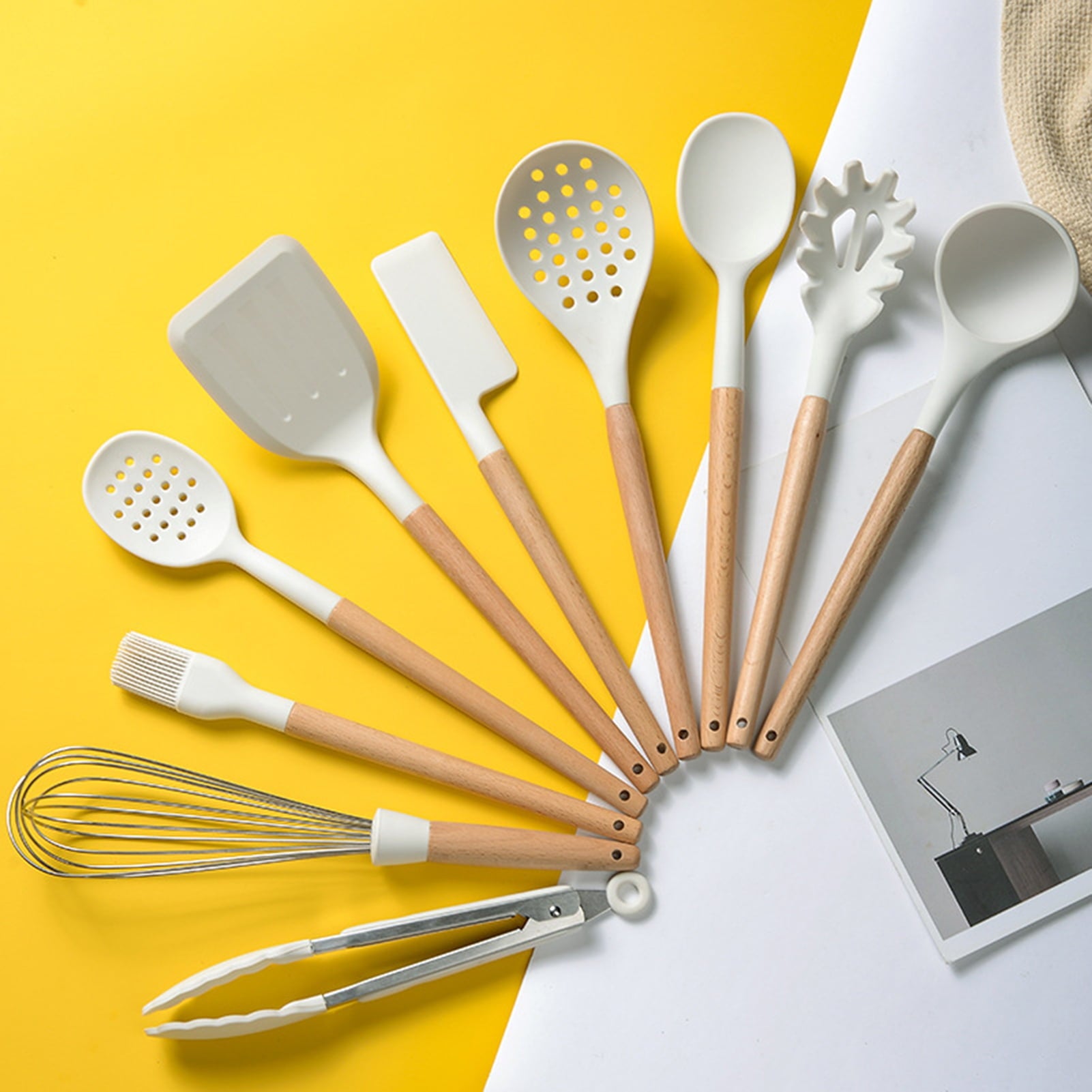 Conditiclusy Heat-resistant Soup Spoon Hanging Hole Silicone Anti-stick Spatula Food Clip Egg-beater Cooking Utensils for Kitchen