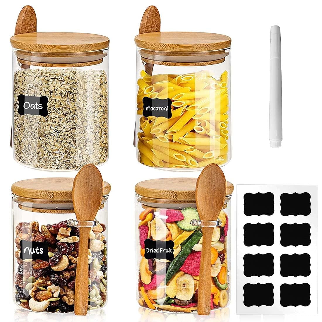 4-Pack Glass Containers with Bamboo Lids,Glass Jars,Glass Food Storage Jars Containers,Kitchen Canisters for Candy,Co...