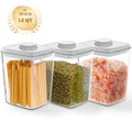 FOUKUS Airtight Pop Up Container: 3 pack 1.2 QT Food Storage Container with Lid, Stackable Kitchen Storage Container for Cereal, Snack, Suga