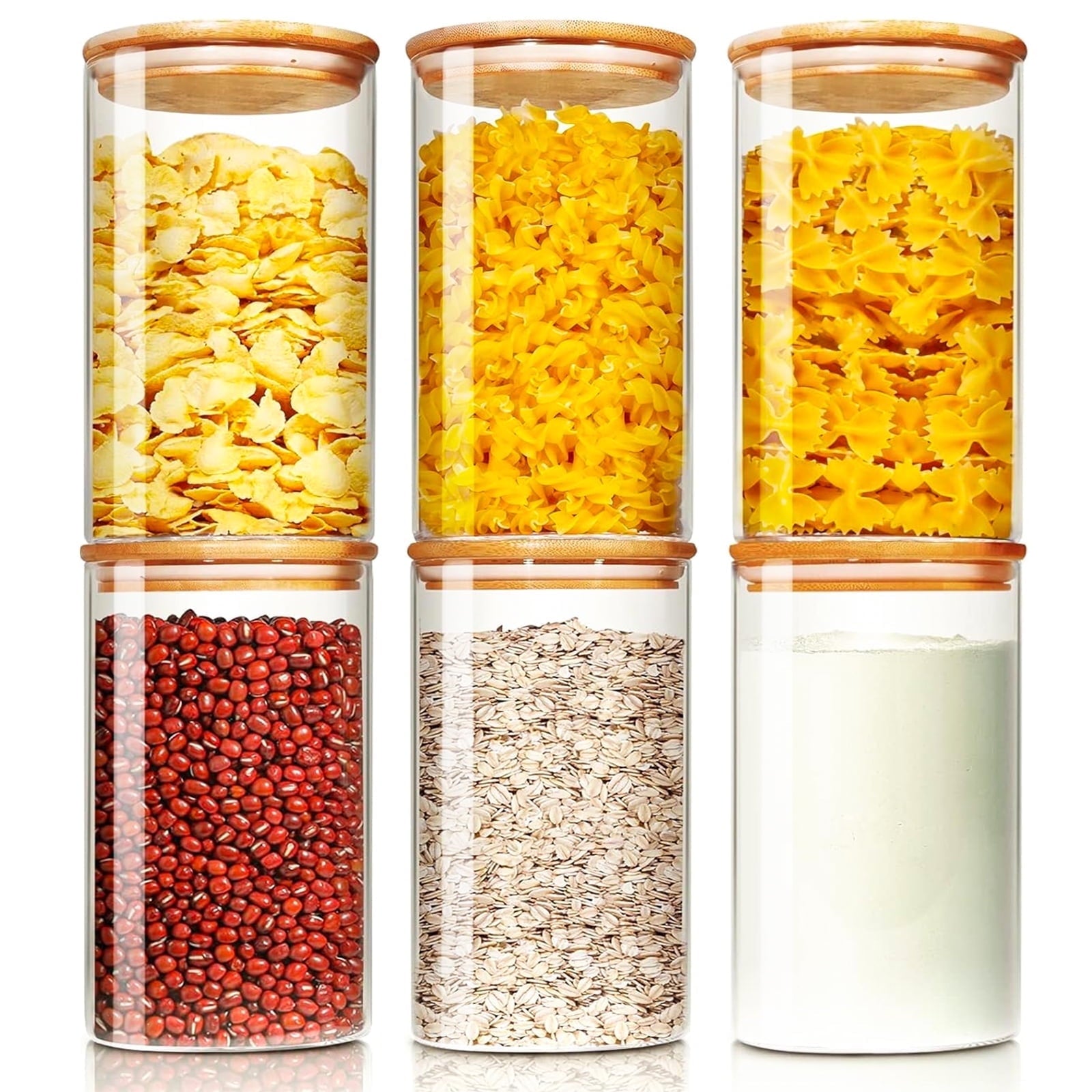 Glass Jar with Bamboo Lid: 6 Pack 25oz Airtight Food Storage Containers, Kitchen and Pantry Organizer for Coffee, Sug...