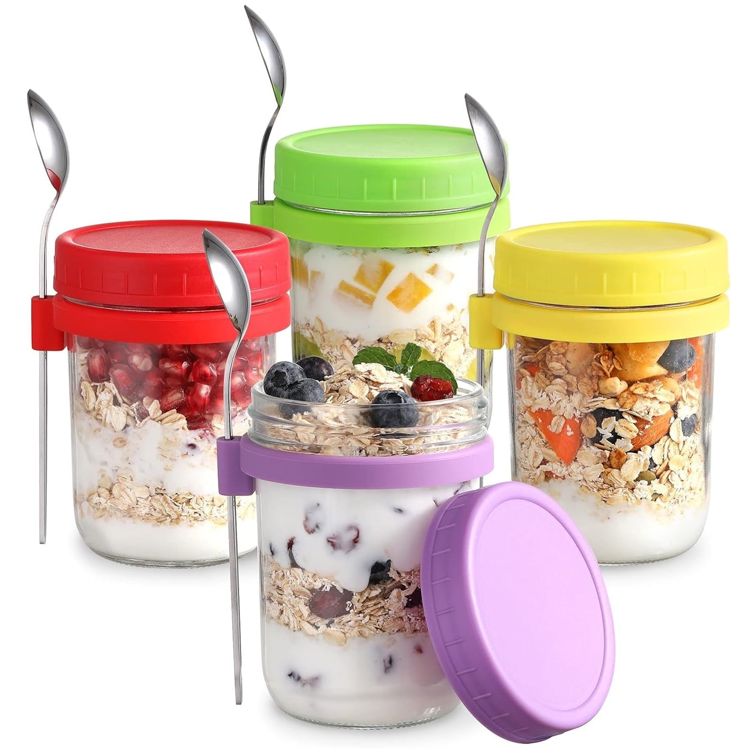 Containers with Lids: Mason Jars 16 oz with Lids and Spoons, Small Mason Jars for Milk, Cereal, Fruit, Salad, Yogurt