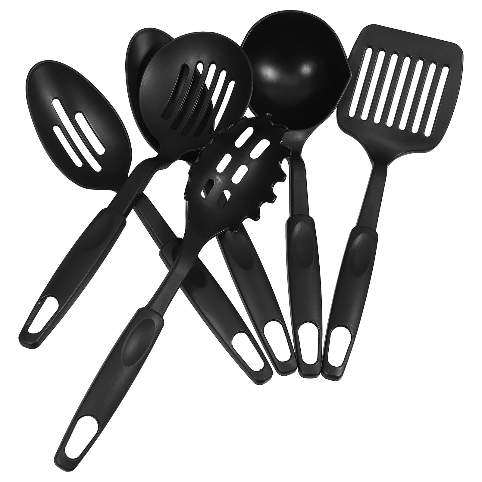 WASHWEPE Kitchen Utensil Set Nylon Cooking Utensils Set 6Pcs Heat Resistant For Cookware Black
