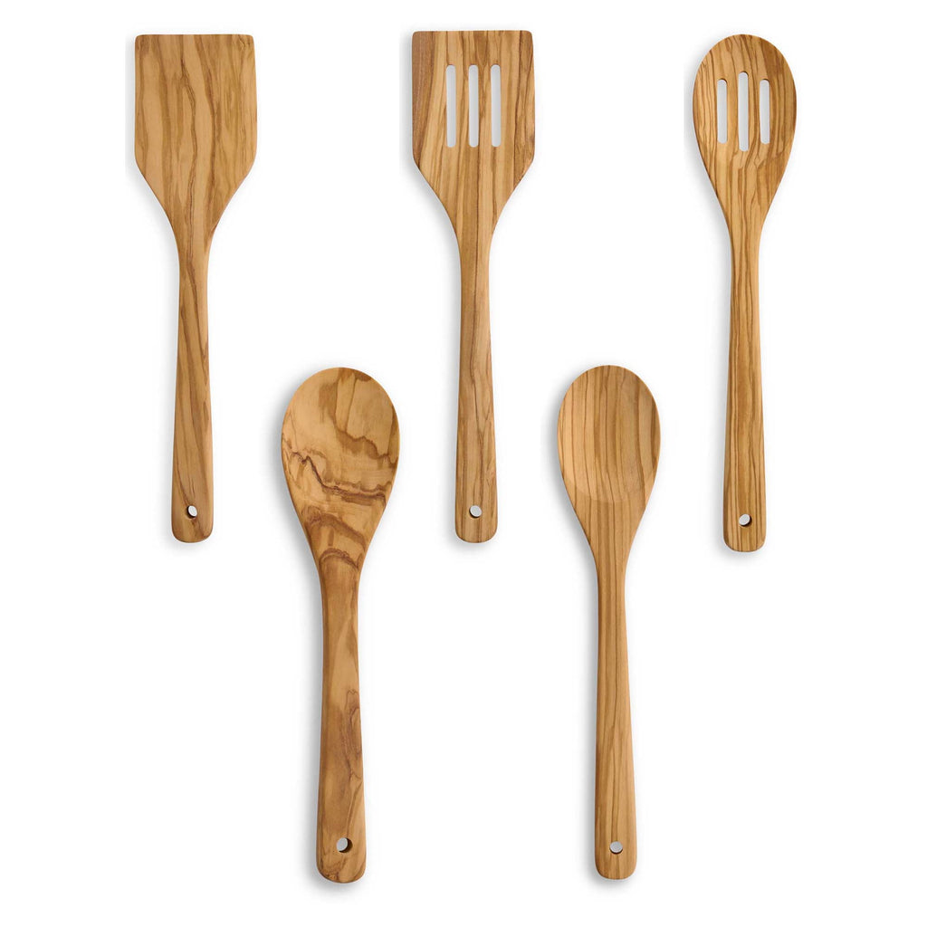 Fantes Italian Olivewood Cooking Utensils, Crafted from Italian Olivewood, 5-Piece Set, The Italian Market Original since 1906