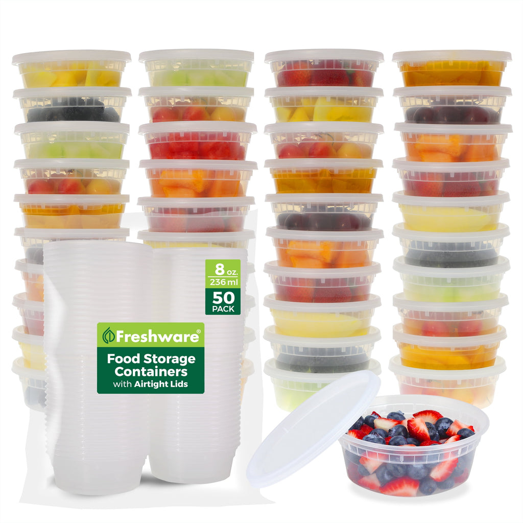 Plastic Containers with Lids, 8oz, 50-Pack