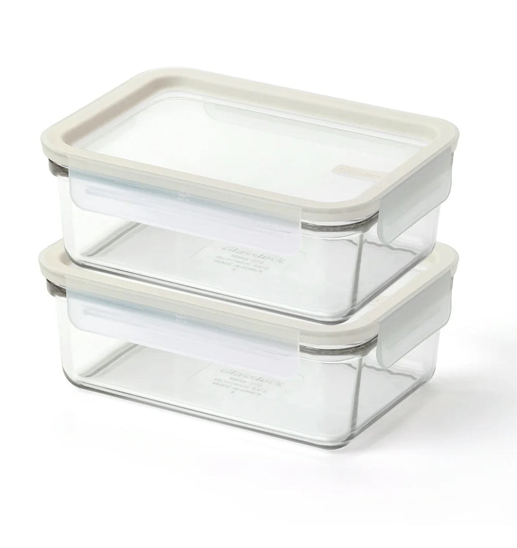 3 Cup Rectangle Glass Food Storage Containers with Lids, Set of 2, Clear