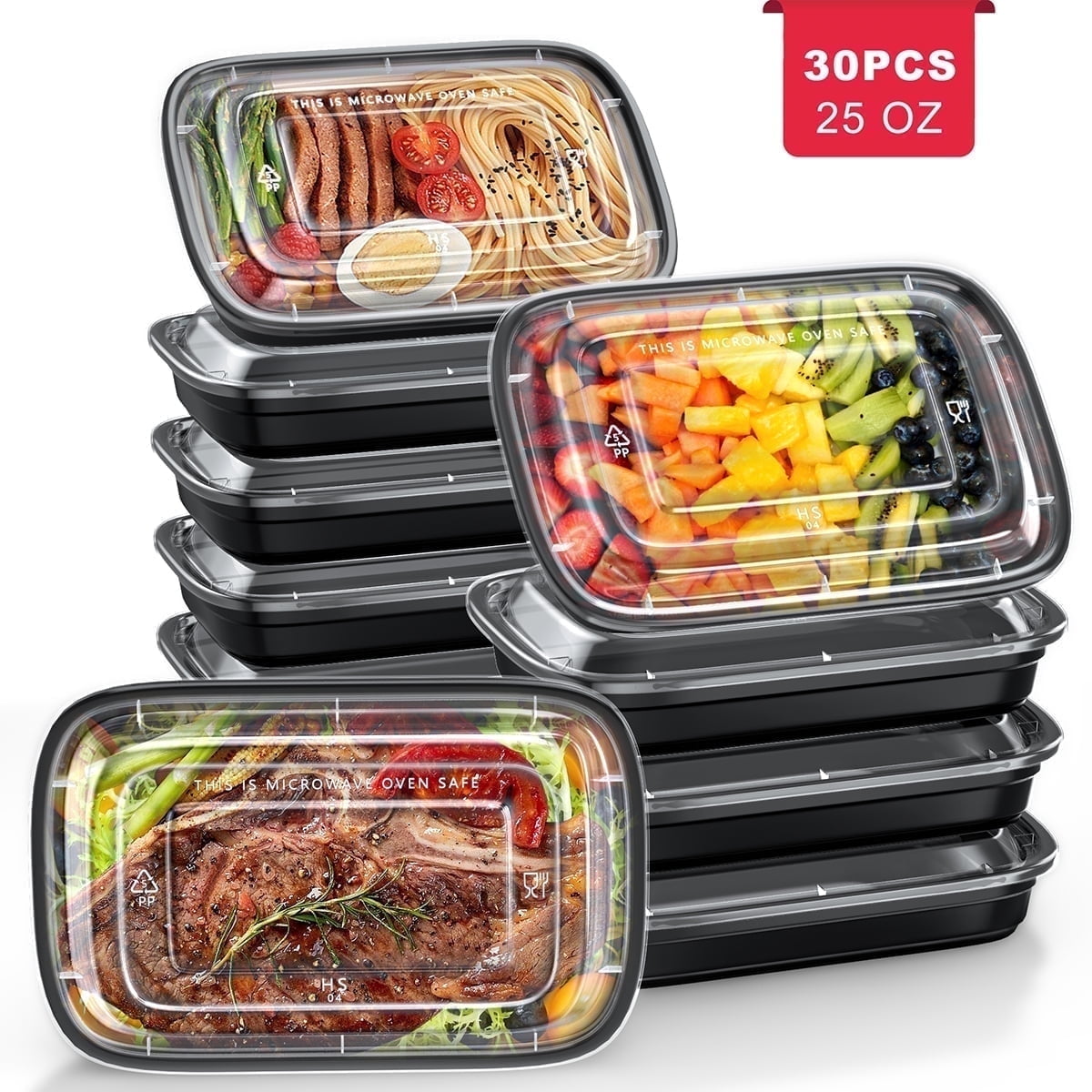 30 Pack Meal Prep Containers, 25oz Plastic Food Storage Containers With Lids To Go Containers, Bento Box Reusable Fre...